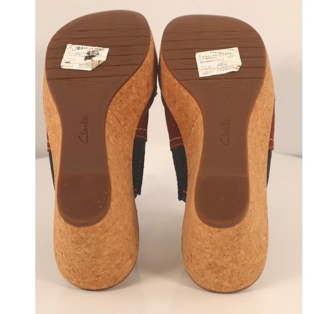 Clarks Artisan Ainsley Lily Multi Color‎ Suede Cork Wedge Sandal Shoes Womens 8M
